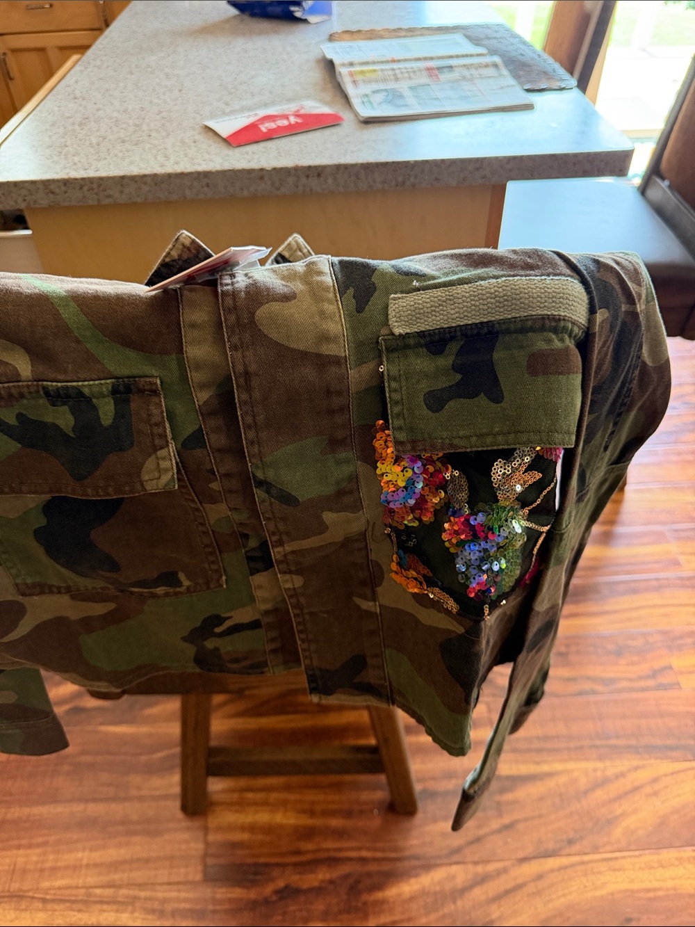 Camo Jacket with Multicolor Sequin Floral Back - Picture 2 of 4
